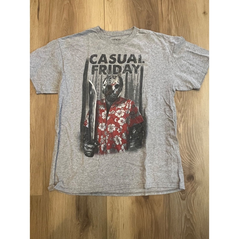 Friday the 13th Jason Voorhees Casual Friday Graphic T-Shirt Gray Men's Large
